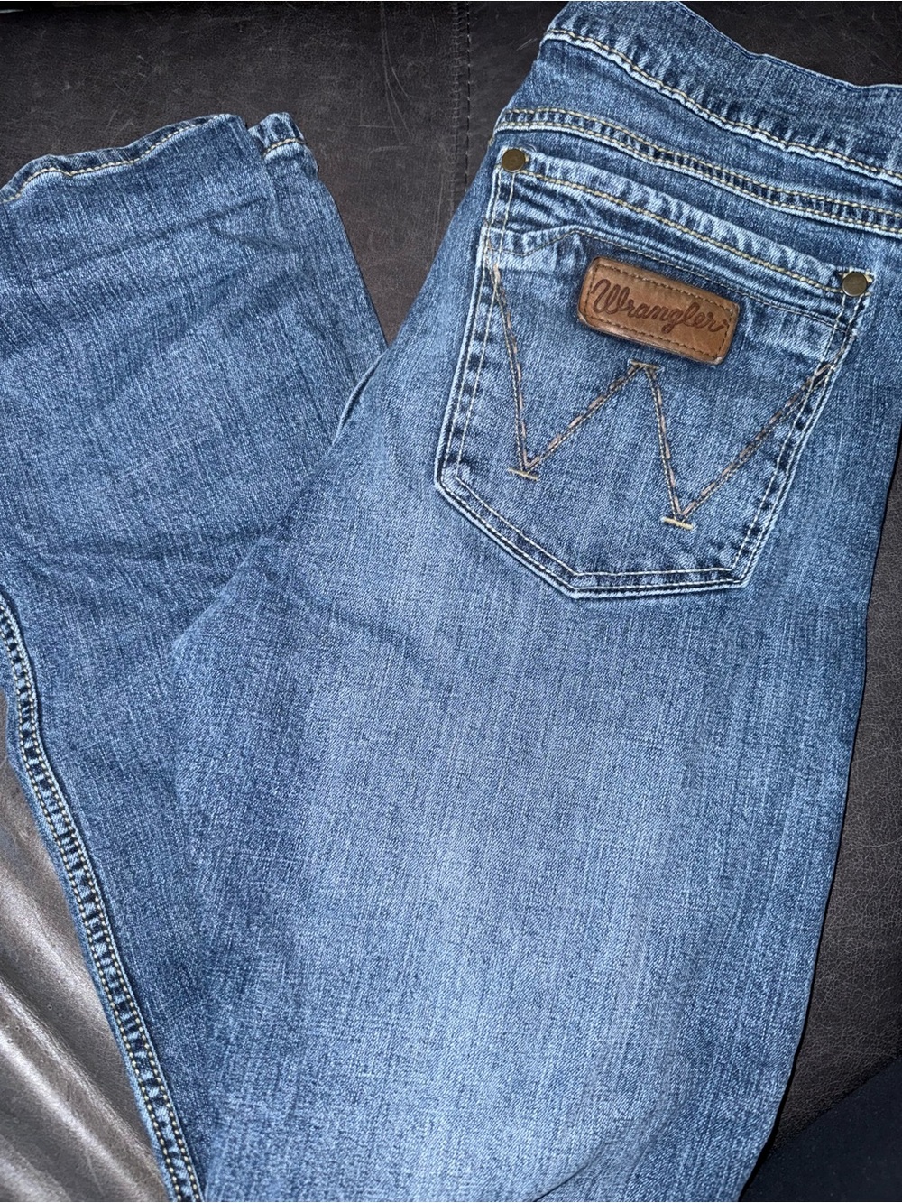 Wrangler Men's Blue Bootcut Denim Jeans with Leather Patch